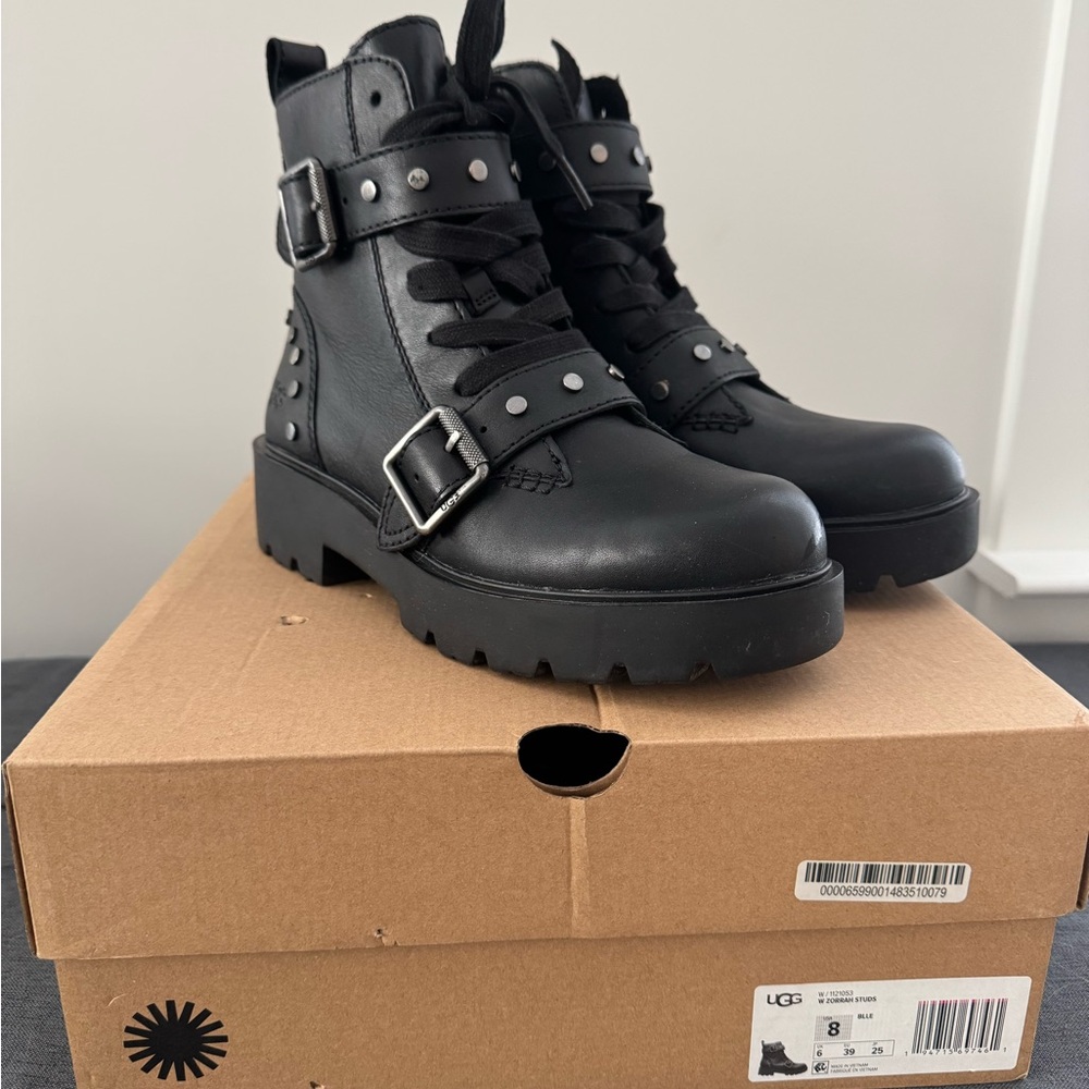 UGG Black Leather Ankle Boots